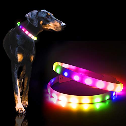 Product Cover LED Dog Collar, Color Changing Glow Dog Collars with 4 Color Red/Green/Blue/Pink,Super Bright USB Rechargeable LED Collars for Dogs,Dog Light Up Collar Improve Pet Safety&Visibility at Day and Night.