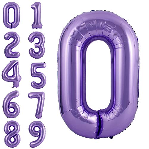 Product Cover 40 Inch Large Purple Balloon Number 0 Balloon Helium Foil Mylar Balloons Party Festival Decorations Birthday Anniversary Party Supplies