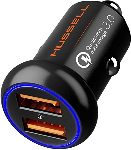 Product Cover 2019 Qualcomm Quick Charge 3.0 Car Charger by HUSSELL - 36W/6A Dual USB Ports QC 3.0 Car Charger Adapter - Smallest Metal Case - NO Risk of Fire and Melting - Compatible with Any iPhone/Galaxy etc.