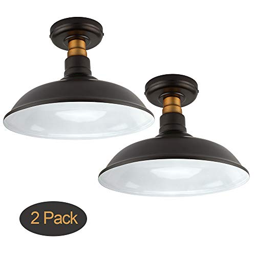 Product Cover Set of 2 Farmhouse Vintage Semi Flush Mount Ceiling Light, Oil Rubbed Bronze/Antique Brass Finish,Industrial Ceiling Lamp Fixture Suitable for Bedroom Living Room Hallway,E26 Medium Base