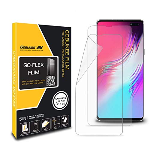 Product Cover GOBUKEE Galaxy S10 5G [GO-Flex] TPU Screen Protector Film [2 Pack] Verified with in-Display Fingerprint Sensor/Case Friendly with Most Cases/Anti-Shock/Compatible with Samsung Galaxy s10 5G