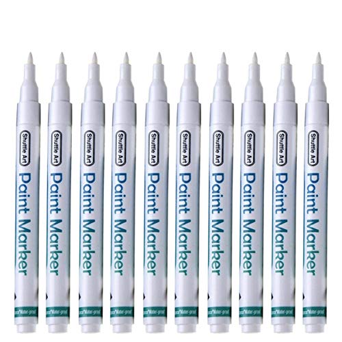 Product Cover White Paint Pens, Shuttle Art 10 Pack Acrylic Paint Markers, Low-Odor Water-Based Quick Dry Paint Markers for Rock, Wood, Metal, Plastic, Glass, Canvas, Ceramic