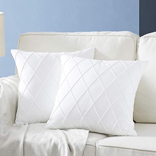 Product Cover Longhui bedding Pure White Throw Pillow Covers - 2-Pack 18 x 18 Inch Cushion Covers - Sturdy and Discrete Zipper Opening - Premium Quality Polyester - Decorative Pillow Covers for Couch Sofa Bed