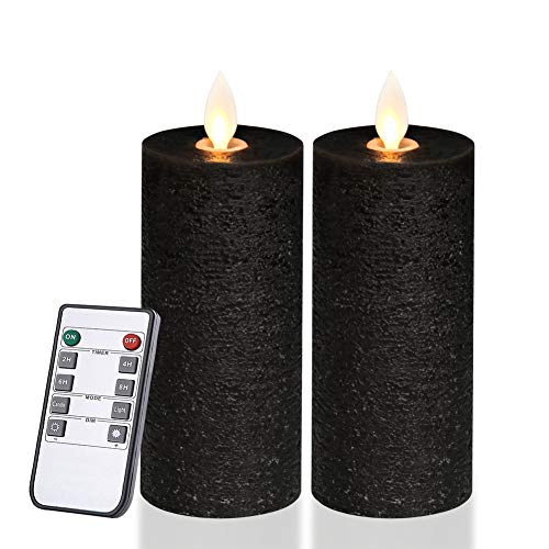 Product Cover Only-us Black Flameless Candles Flickering LED Candles Battery Operated with Remote Control Timers for Table Centrepiece Fireplace Halloween Pillar Candles 5 inch Flat top 2pcs