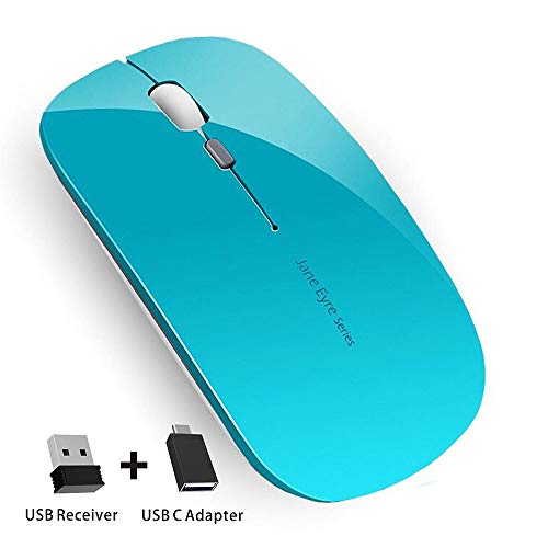 Product Cover Picktech Q5 Slim Rechargeable Wireless Mouse, 2.4G Portable Optical Silent Ultra Thin Wireless Computer Mouse with USB Receiver and Type C Adapter, Compatible with PC, Laptop, Desktop (Blue)