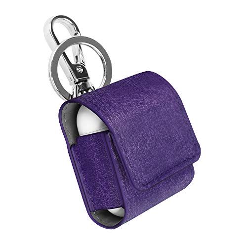 Product Cover Fintie AirPods Case, PU Leather Magnet Closure Protective Portable Cover Skin with Metal Clasp and Keychain for Apple AirPods 1 and AirPods 2 Charging Case, Purple