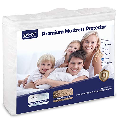 Product Cover ZAMAT Premium 100% Waterproof Mattress Protector, Breathable & Noiseless Mattress Pad Cover, Fitted 14