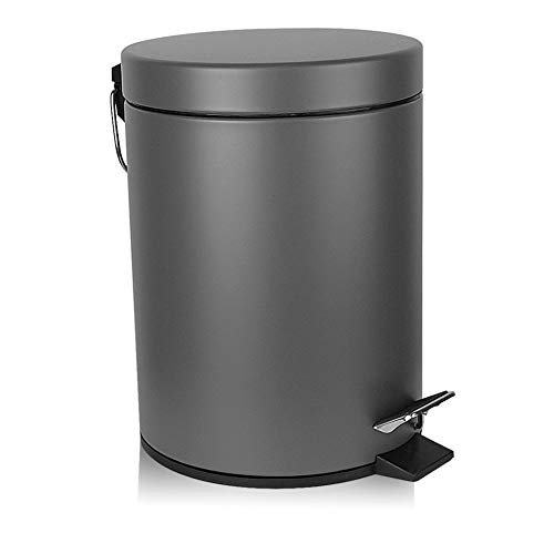 Product Cover H+LUX Bathroom Trash Can, Round Mini Trash Can with Lid Soft Close and Removable Inner Wastebasket, Anti-Fingerprint Matt Finish, 0.8Gal/3L, Gray