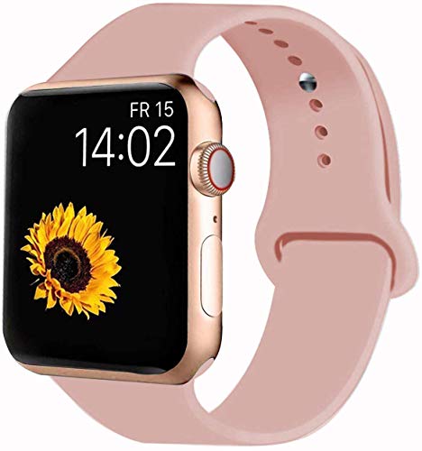 Product Cover VATI Compatible for Apple Watch Band 38MM 40MM, Soft Silicone Sport Bands Replacement Wrist Strap Compatible with 2019 iWatch Apple Watch Series 5/4/3/2/1, 38MM/40MM S/M (Vintage Rose)