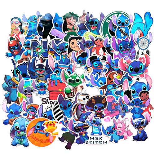 Product Cover Meet Holiday Cute Stitch Decoration Stickers Waterproof Vinyl Scrapbook Stickers Car Motorcycle Bicycle Luggage Decal 52 PCS Laptop Stickers (Lilo & Stitch)