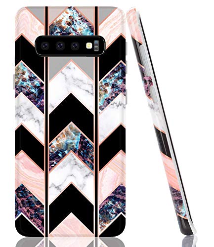 Product Cover BAISRKE Marble Case for Galaxy S10 Plus, Shiny Rose Gold Lines Wave Geometric Design Case Slim Soft TPU Rubber Bumper Silicone Protective Phone Case Cover for Galaxy S10+ Plus 6.4 [Black]