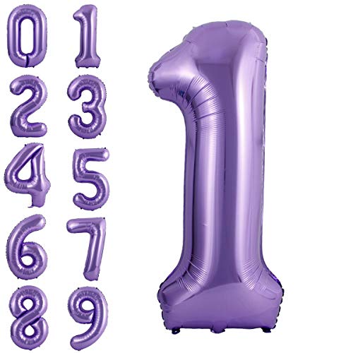 Product Cover 40 Inch Large Purple Balloon Number 1 Balloon Helium Foil Mylar Balloons Party Festival Decorations Birthday Anniversary Party Supplies