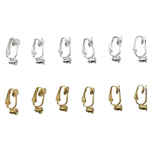 Product Cover Zpsolution 12 Pieces Clip on Earrings Converter Components with Post for Non-Pierced Ears, Silver and Gold