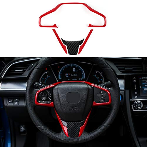 Product Cover Thenice for 10th Gen Civic ABS Plastic Steering Wheel Trims Interior Decaration Sticker for Honda Civic 2020 2019 2018 2017 2016 -Red