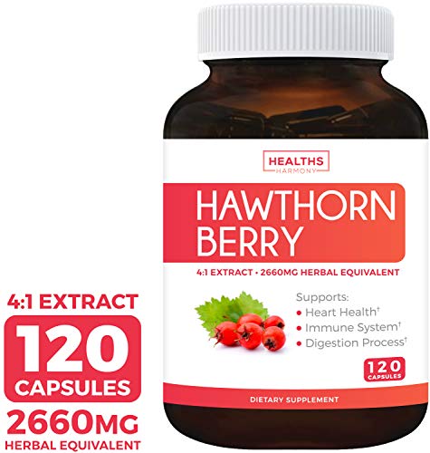 Product Cover Hawthorn Berry 4:1 Extract (120 Capsules) Supports Healthy Blood Pressure, Circulation, Heart Health & Immune System - Powerful Antioxidant Hawthorne Supplement