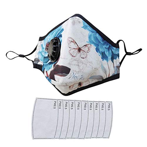 Product Cover HOLIIBN Printed Flower Anti Pollution Mask with 10 Filters, N95 N99 Carbon Activated, Air, Dust, Smoke Filter - Cotton Washable Respirator Breathing Mask with Adjustable Ear Loops and Nose Bridge
