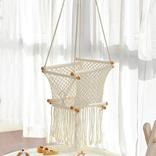 Product Cover FUNNY SUPPLY Hanging Swing Seat Hammock Chair for Infant to Toddler Beige Color Cotton Rope Weaved Children's Indoor Playroom Nursery Decor Girl Birthday Gift