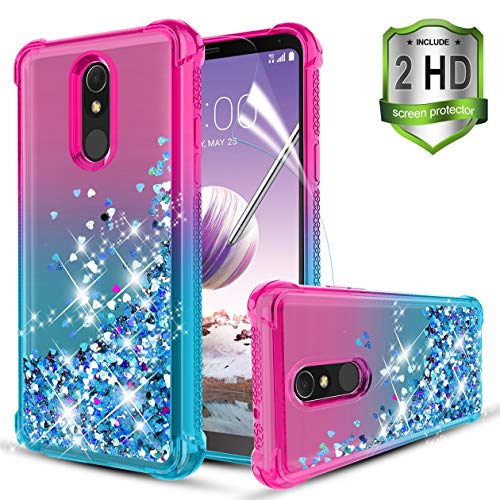Product Cover Bincoch LG Stylo 5 Case,LG Stylo 5V/LG Stylo 5 Plus/LG Stylo 5+ Case,Quicksand Bling Glitter/Sparkle Heart-Shaped Sequin TPU Bumper Heavy Duty Shockproof Protective Case for Women and Girls.Pink/Teal