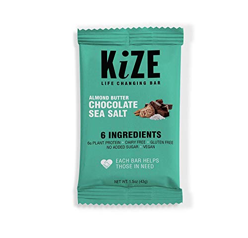 Product Cover KiZE Bar - Vegan Almond Butter Chocolate Sea Salt | Real Ingredients, Real People, Every Bar Helps Those in Need | Plant Protein, Dairy Free, Non GMO, Gluten Free, No Added Sugar, Simple Ingredients