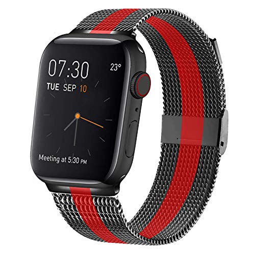 Product Cover MCORS Compatible with Apple Watch Band 44mm 42mm,Stainless Steel Mesh Metal Loop with Adjustable Magnetic Closure Replacement Bands Compatible with Iwatch Series 5 4 3 2 1 Black Red