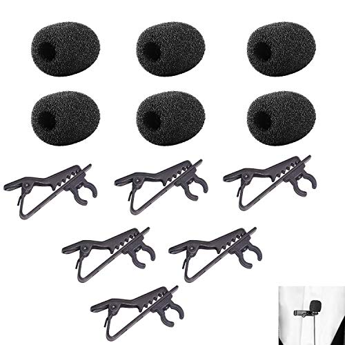 Product Cover (6 packs) Foam Windscreen & Lapel Clips, BOYA Microphone Replacement Kit for Lapel Lavalier Microphone, Lav Microphone Accessories