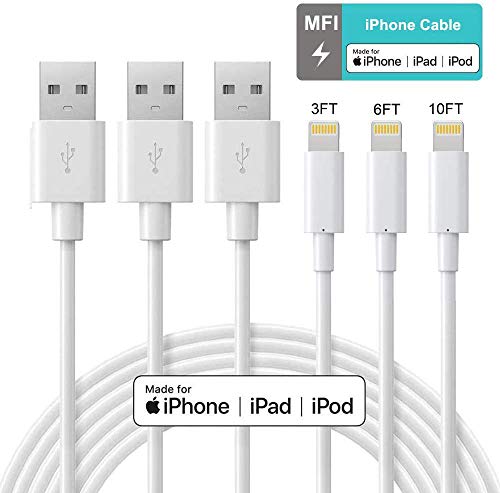 Product Cover Lightning Cable, MFI Certified iPhone Charger PCLOCS 3Pack 3 6 9FT Cord Lightning Cable to USB Fast Charging Charger for iPhone Xs MAX X 8 Plus 7 Plus 6 6 iPod iPad Pro Touch Apple Devices, White