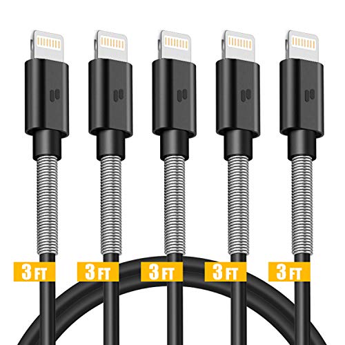 Product Cover iPhone Charger,PURIDEA 5Pack 3Ft Lightning Cable,iPhone Power Cord (Max 2.4A) for iPhone Xs Max X 8 7 6S 6 Plus iPad 2 3 4 Mini, iPad Pro Air, iPod (Black)