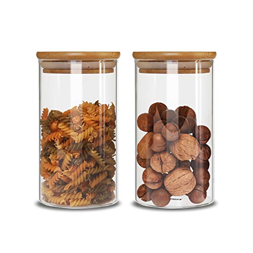 Product Cover IDEALUX Food Storage Jar Set of 2（48oz）Glass Food Storage Jar with Airtight Seal Bamboo Lid, Clear Food Storage Container for Serving Tea, Coffee, Spice and More