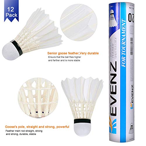 Product Cover KEVENZ 12-Pack Goose Feather Badminton Shuttlecocks with Great Stability and Durability, High Speed Badminton Birdies Balls