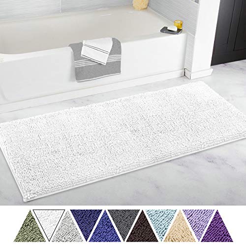 Product Cover ITSOFT Non Slip Shaggy Chenille Soft Microfibers Runner Large Bath Mat for Bathroom Rug Water Absorbent Carpet, Machine Washable, 21 x 47 Inches White
