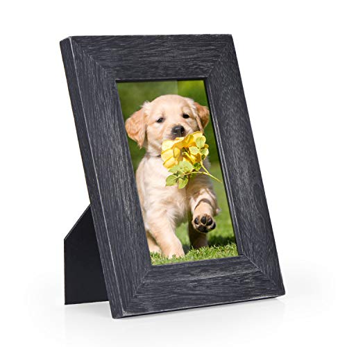 Product Cover DLQuarts 4x6 Picture Frame, Wall Mount and Tabletop Photo Frame, Solid Wood, High Definition Photo Display Weathered Black, Best Gift Choice