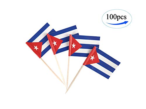 Product Cover Cuba Flag Cuban Flags,100 Pcs Cupcake Toppers Flag, Country Toothpick Flag,Small Mini Stick flags Picks Party Decoration Celebration Cocktail Food Bar Cake Flags
