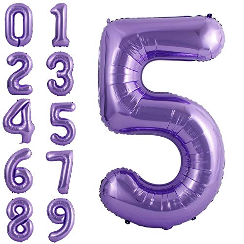 Product Cover 40 Inch Large Purple Balloon Number 5 Balloon Helium Foil Mylar Balloons Party Festival Decorations Birthday Anniversary Party Supplies