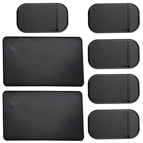 Product Cover 7 Pack Car Dashboard Anti-Slip Mat, 2 Sizes Heat Resistant Sticky Non-Slip Ripple Gel Latex Dash Grip Pad for Cell Phone Sunglasses Keys Coins by ACKLLR,Black