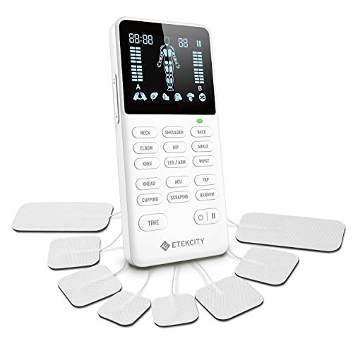 Product Cover Etekcity Portable TENS Unit with 8 Output Pulse Pads, 4CH 15 Modes for Muscle and Back Pain Relief Therapy, Portable Handheld. FDA Compliant
