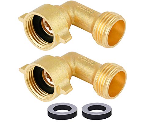Product Cover HQMPC Garden Hose Connector 90 Degree Brass Garden Hose Elbow Solid Brass Adapter (2Pcs)+ Extra 4 Pressure Washers