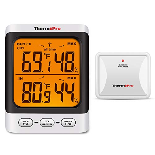 Product Cover ThermoPro TP62 Digital Wireless Hygrometer Indoor Outdoor Thermometer Temperature and Humidity Gauge Monitor with Backlight LCD Display Humidity Meter, 200ft/60m Range