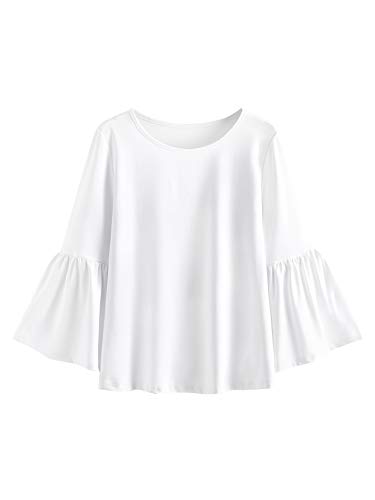 Product Cover Verdusa Women's 3/4 Bell Sleeve Round Neck Blouse Shirt Top White L