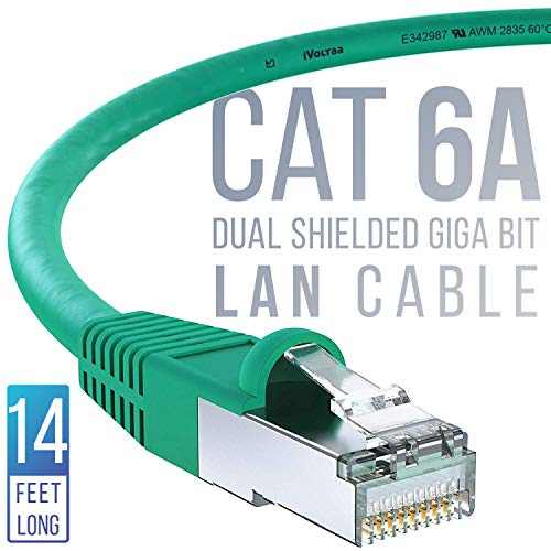 Product Cover iVoltaa Ethernet Cable CAT6A Cable Dual Shielded (SF/UTP) Professional Series - 10Gigabit/Sec LAN Network/High Speed Internet Cable, 550MHZ 14 Feet (4.2M)