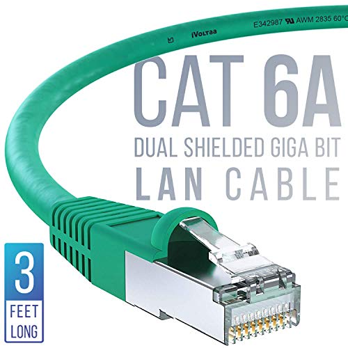 Product Cover iVoltaa Ethernet Cable CAT6A Cable Dual Shielded (SF/UTP) Professional Series - 10Gigabit/Sec LAN Network/High Speed Internet Cable, 550MHZ 3 Feet (0.9M)