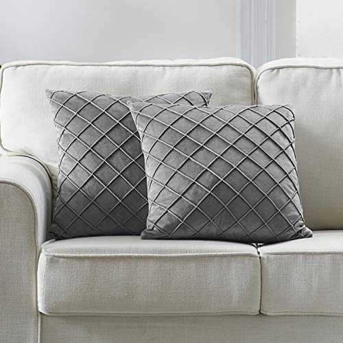 Product Cover Longhui bedding Velvet Grey Throw Pillow Cover, 18 x 18 Inches Decorative Throw Pillows for Couch Sofa Bed, Gray Square Cushion Covers with Zipper Closure - Set of 2