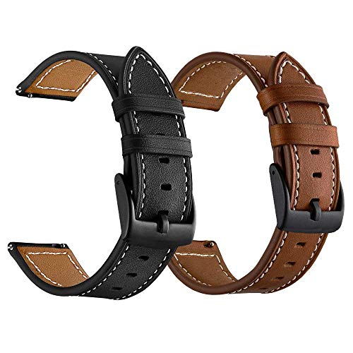 Product Cover LDFAS Galaxy Watch 46mm Bands, Genuine Leather 22mm Watch Strap with Black Buckle Compatible for Samsung Galaxy Watch 46mm, Gear S3 Frontier/Classic Smartwatch Brown+Black (2 Pack)