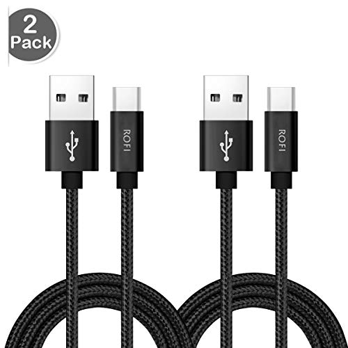 Product Cover RoFI USB Type C Cable, [2Pack] 2FT USB C Cable Nylon Braided Fast Charging for Galaxy S10 S9 S8 Plus Note 9 8, Pixel, Moto Z, LG V30 V20 G5, Xperia, Nintendo Switch and More (Black, 2 FT)