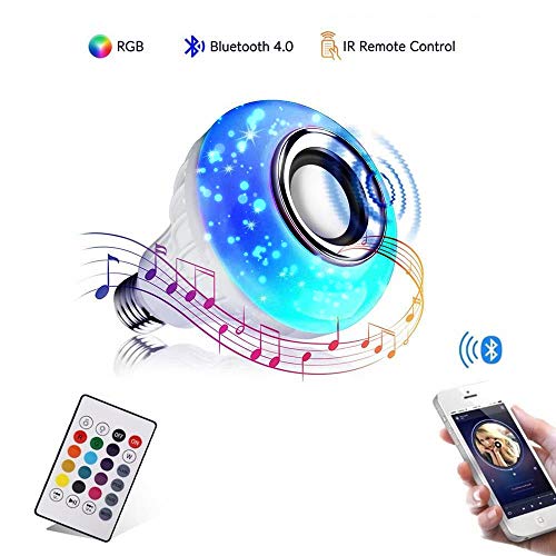 Product Cover Jetencn Bluetooth Light Bulb with Speaker, Smart LED Music Play Bulb with 24 Keys Remote Control 12W Power E26 Base Changing Color Lamp for Bar Decoration, Home, KTV,Party, Restaurant
