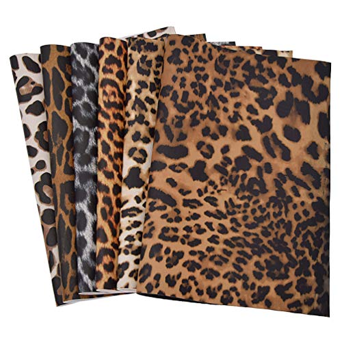 Product Cover CHZIMADE A4 Size Leopard Printed Fabric Faux DIY Sheet Canvas Back Great for Hair Bows Making Craft (6pcs-Z)