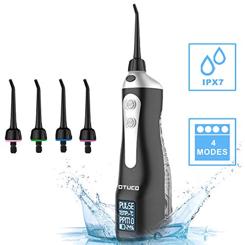 Product Cover Dental Water Flossers, Oral Irrigators Cordless Powerful Water Flossers Water Pick Portable USB Rechargeable Waterproof with 3 Pressure Modes, Including 4 Jets for Braces Implants Cleaning