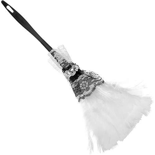 Product Cover Skeleteen Feather Duster Maid Accessory - Soft White Cleaning Feather Dust Broom Costume Accessories Prop for Sexy French Maid Costumes