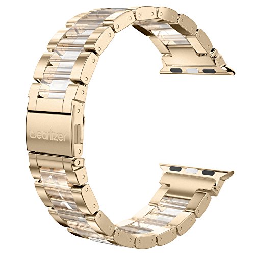 Product Cover Wearlizer Champagne Gold Compatible with Apple Watch Band 38mm 40mm for iWatch Stainless Steel Womens Men Straps Clear Resin Classic Replacement Wristband Bracelet Metal Clasp Series 5 4 3 2 1 Sport