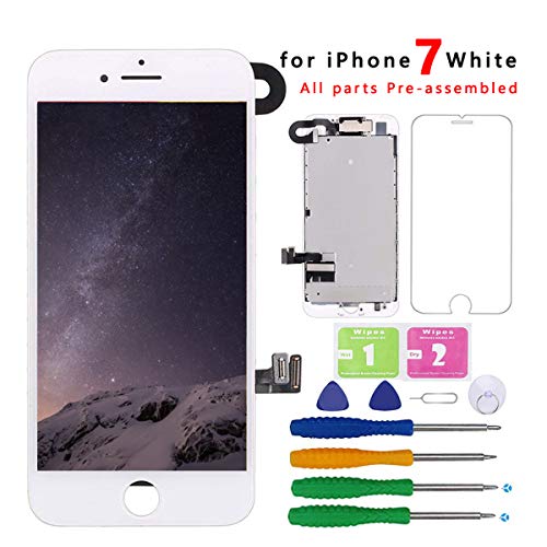 Product Cover Screen Replacement for iPhone 7 Full Assembly LCD Display Touch Digitizer with【Front Camera】【Proximity Sensor】【Earpiece Speaker】 Screen Protector, Repair Tools (White)