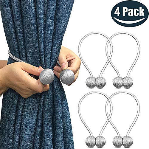 Product Cover Melaluxe 4 Pack Magnetic Curtain Tiebacks, Decorative Curtain Holdbacks for Window Décor (Grey)